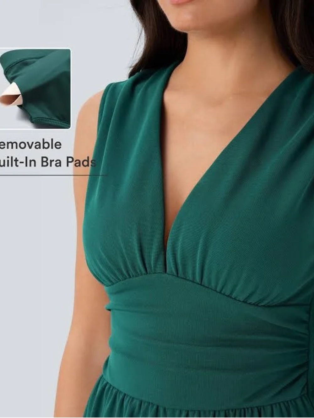 Halara V Neck Sleeveless Ruched Pocket Jumpsuit small - Picture 2 of 4